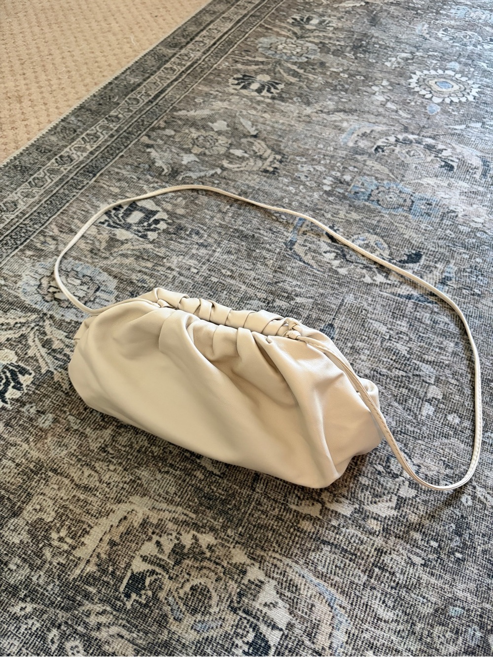 Cream Gathered Cloud Clutch with Removable Strap - Minimal Crossbody Pouch